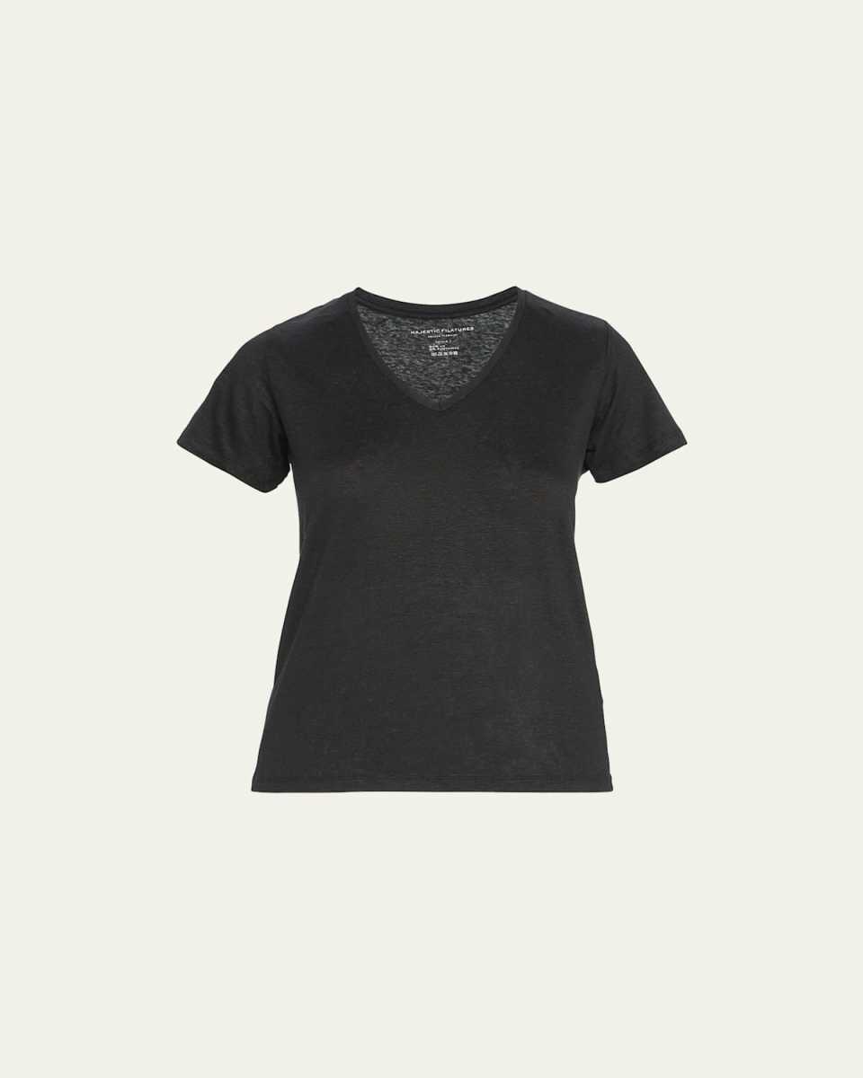 Stretch-Linen Semi-Relaxed V-Neck Tee